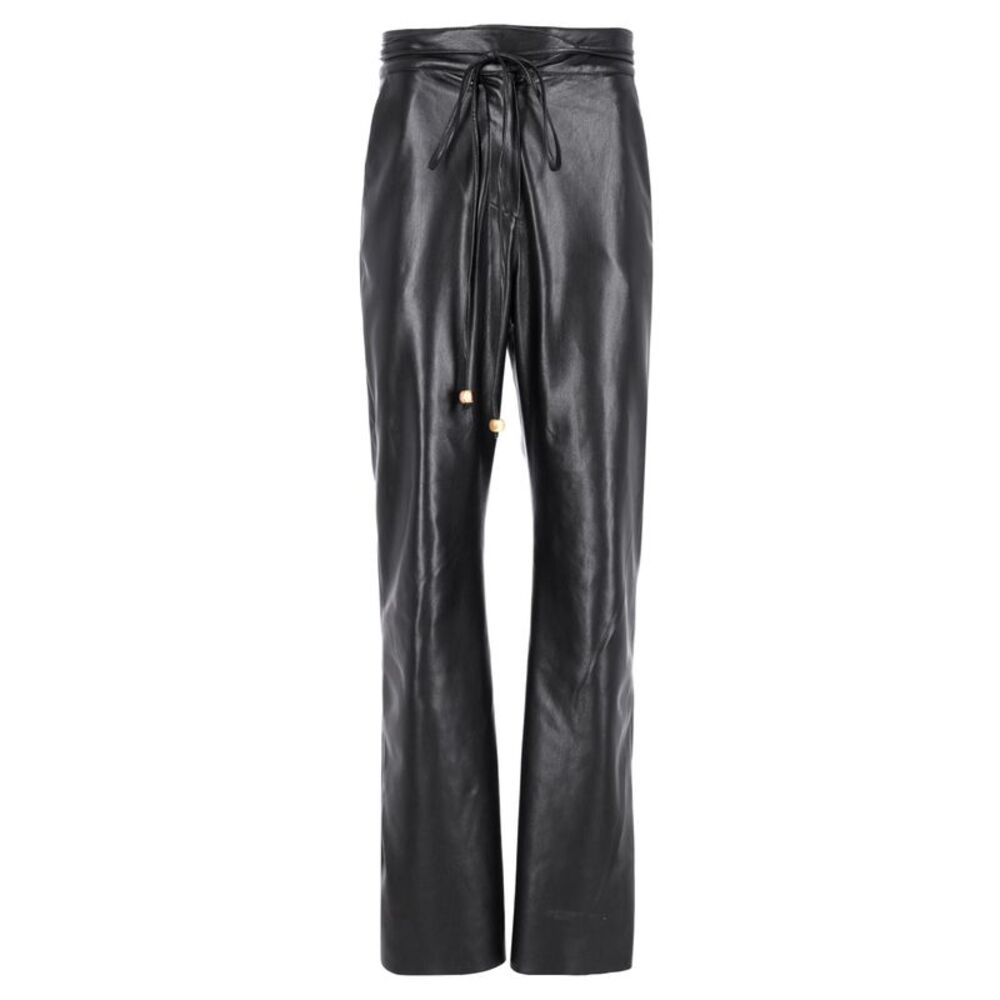 Nanushka High-Rised Wide Leg Pants in Black Faux Leather